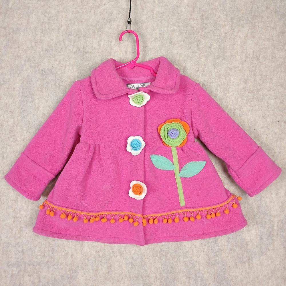 American Widgeon Baby Pink Fleece Baby Light Coat with 3D Flower Kids SZ 24 M